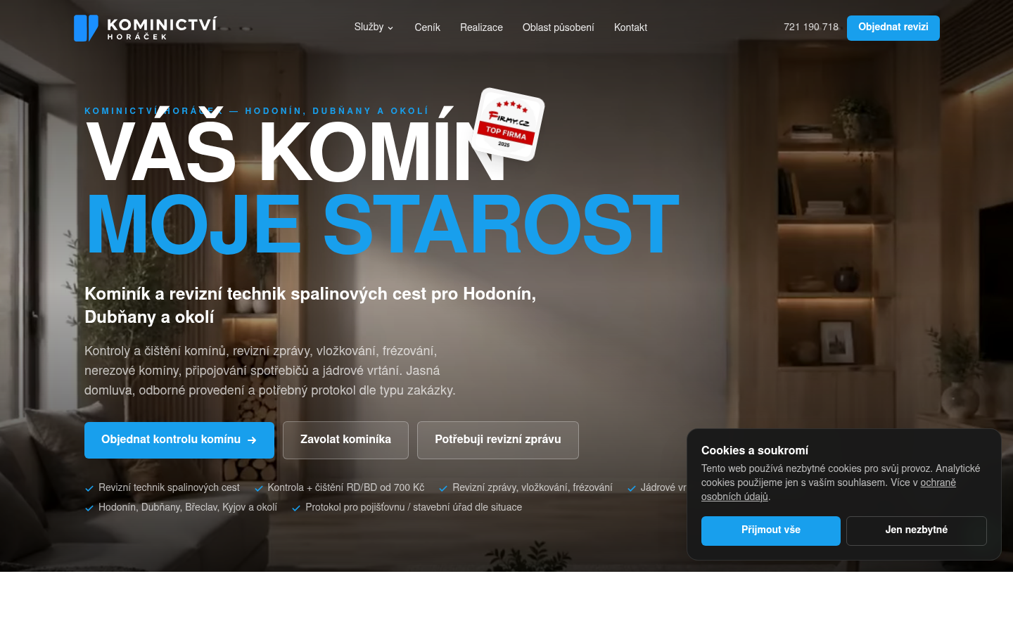 Náhled webu s vlastním adminem